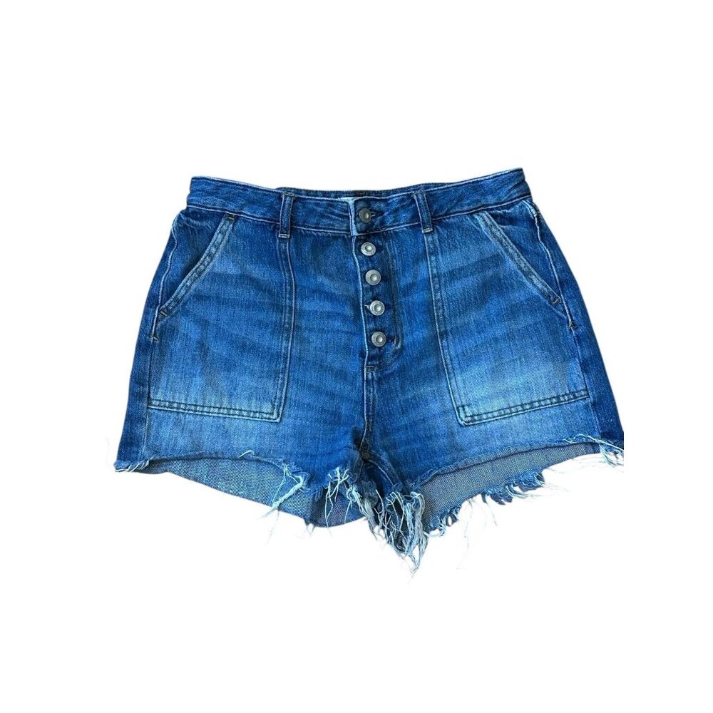 Free People We Free Jesse Carpenter Cutoff Jean Shorts Button Denim Frayed Sz 28